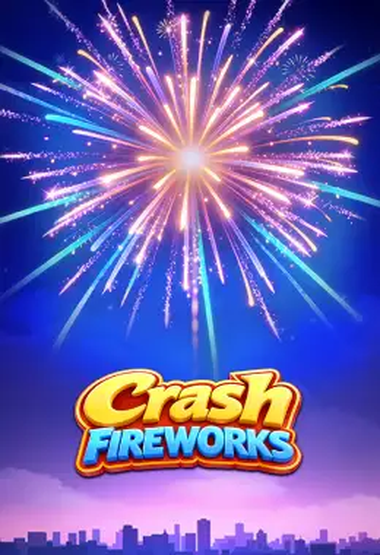 Official TaDa Gaming card art for Crash Fireworks, showing the game's logo over a firework and city skyline